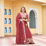 Paprika Red Leaf Sequin Embroidered Lehenga Set