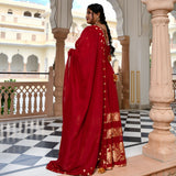 Deep Red & Gold Panelled Banarasi Anarkali