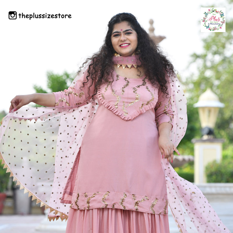 Rose Gold Sequin Crepe Sharara Set