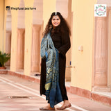 Blue & Lime Ajrakh Modal Satin Dupatta with Lagdi Patta