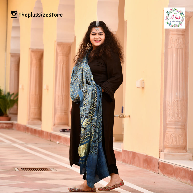 Blue & Lime Ajrakh Modal Satin Dupatta with Lagdi Patta
