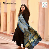 Blue & Lime Ajrakh Modal Satin Dupatta with Lagdi Patta