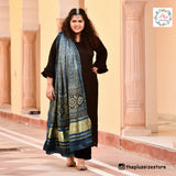 Blue & Lime Ajrakh Modal Satin Dupatta with Lagdi Patta