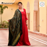 Peacock Green & Lime Ajrakh Modal Satin Dupatta with Lagdi Patta