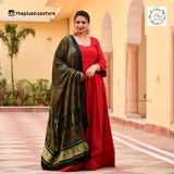 Peacock Green & Lime Ajrakh Modal Satin Dupatta with Lagdi Patta