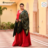 Peacock Green & Lime Ajrakh Modal Satin Dupatta with Lagdi Patta