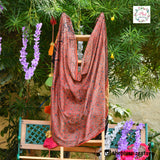 Brick & Blue Ajrakh Modal Satin Dupatta with Lagdi Patta