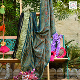 Peacock Green & Lime Ajrakh Modal Satin Dupatta with Lagdi Patta