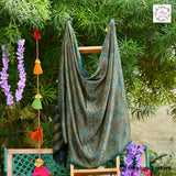 Peacock Green & Lime Ajrakh Modal Satin Dupatta with Lagdi Patta