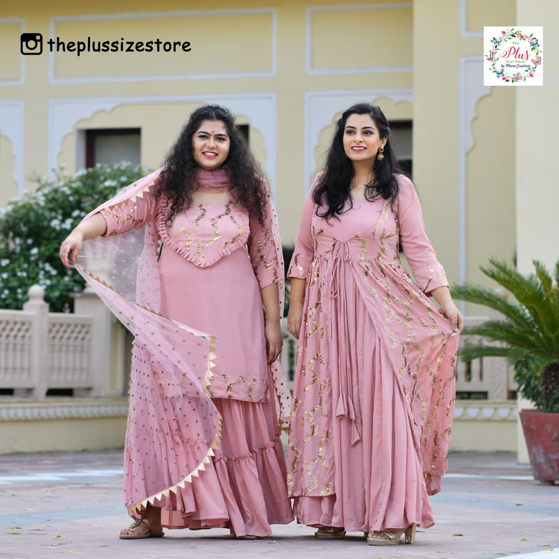 Rose Gold Sequin Crepe Sharara Set