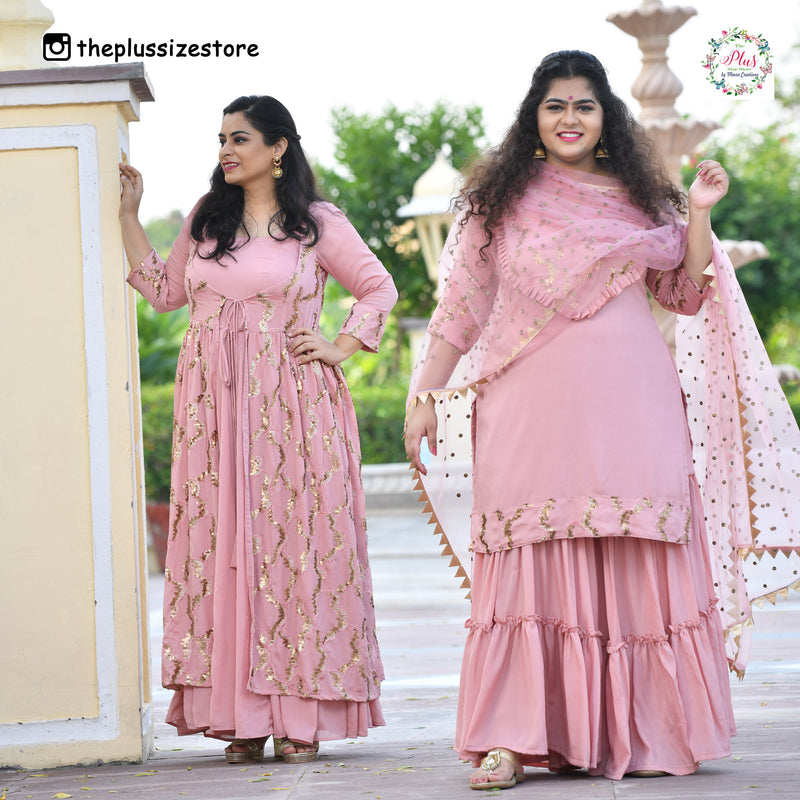 Rose Gold Sequin Crepe Sharara Set