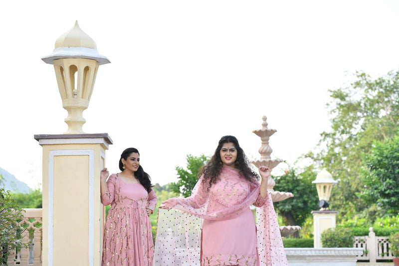 Rose Gold Sequin Crepe Sharara Set