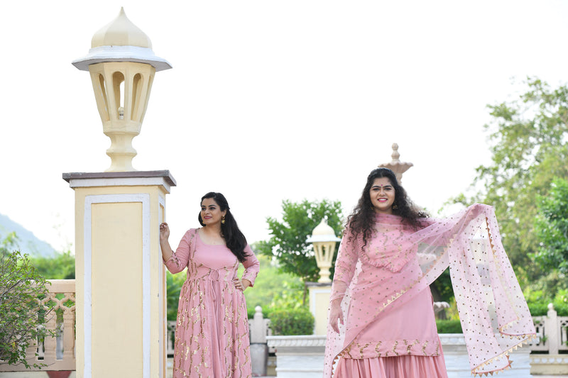 Rose Gold Sequin Crepe Sharara Set