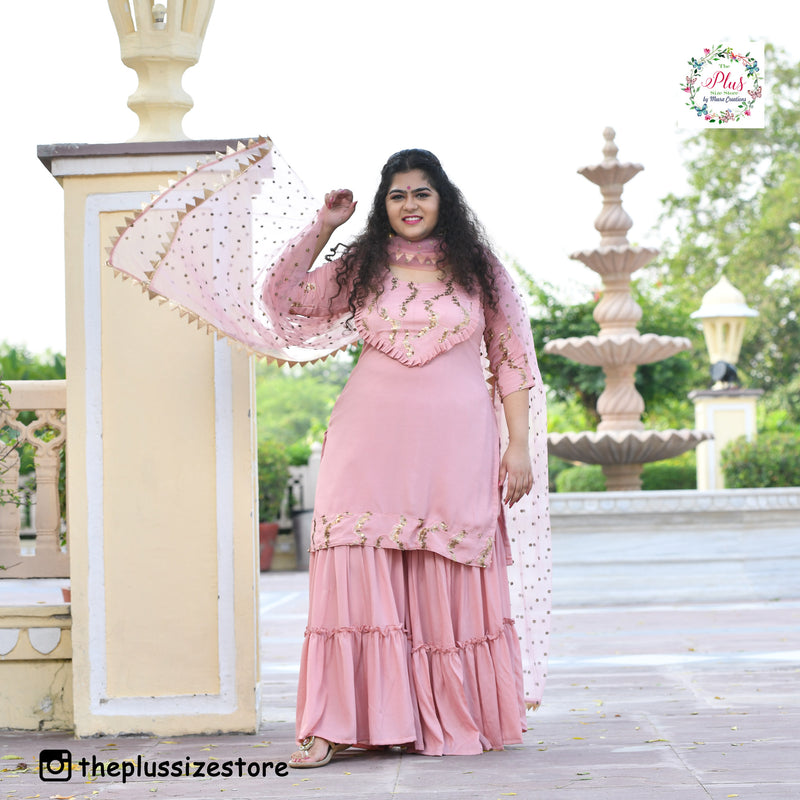 Rose Gold Sequin Crepe Sharara Set