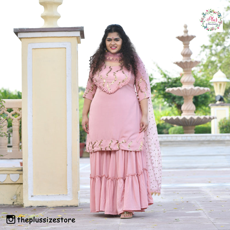 Rose Gold Sequin Crepe Sharara Set