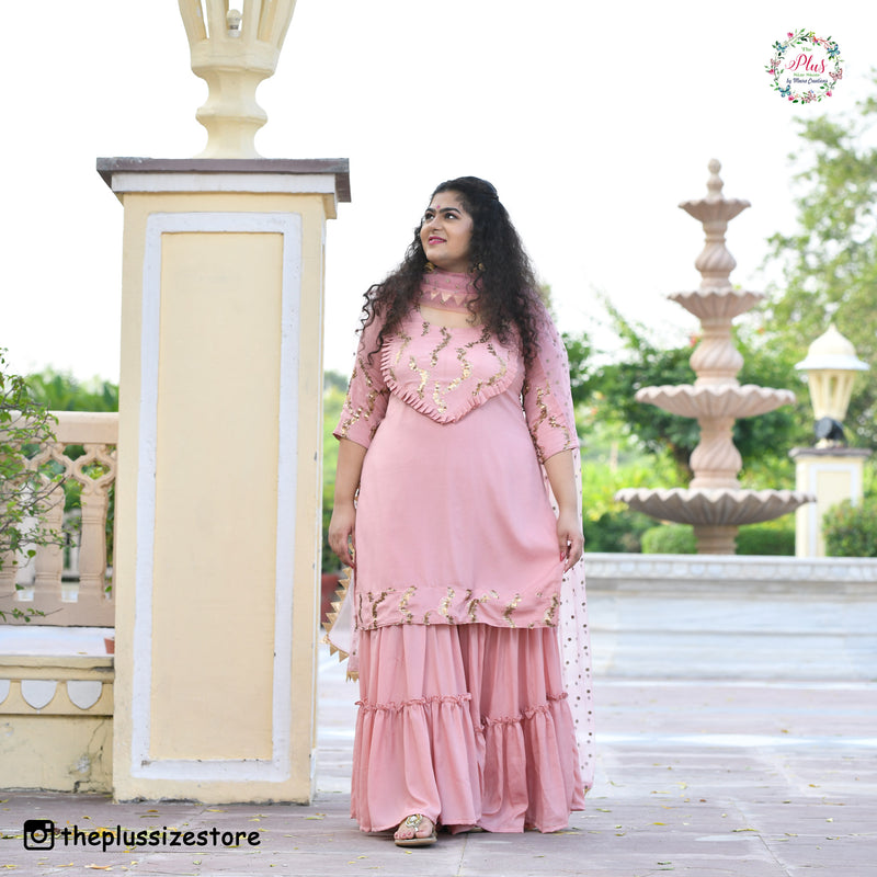 Rose Gold Sequin Crepe Sharara Set