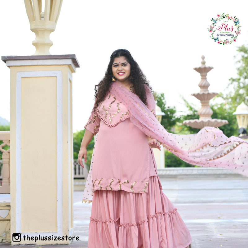 Rose Gold Sequin Crepe Sharara Set