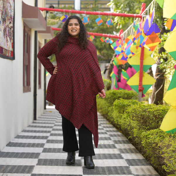 Woollen Dark Rose & Black Knitted Shrug