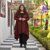 Woollen Dark Rose & Black Knitted Shrug