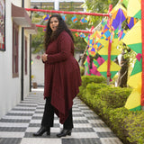 Woollen Dark Rose & Black Knitted Shrug