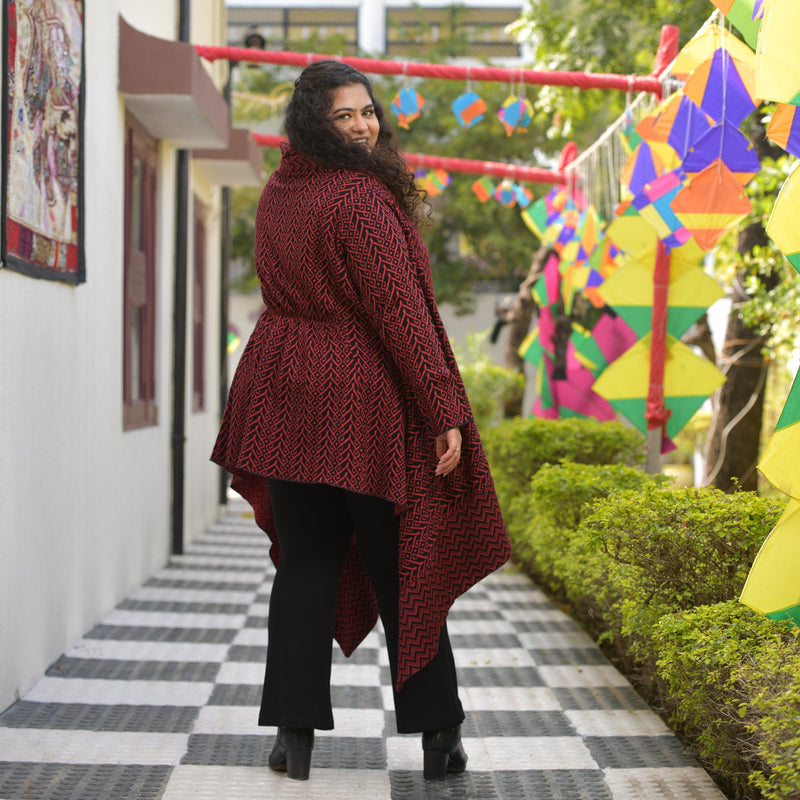 Woollen Dark Rose & Black Knitted Shrug