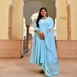 Day Sky Blue Chikan Anarkali