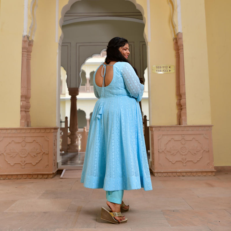 Day Sky Blue Chikan Anarkali