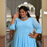 Day Sky Blue Chikan Anarkali