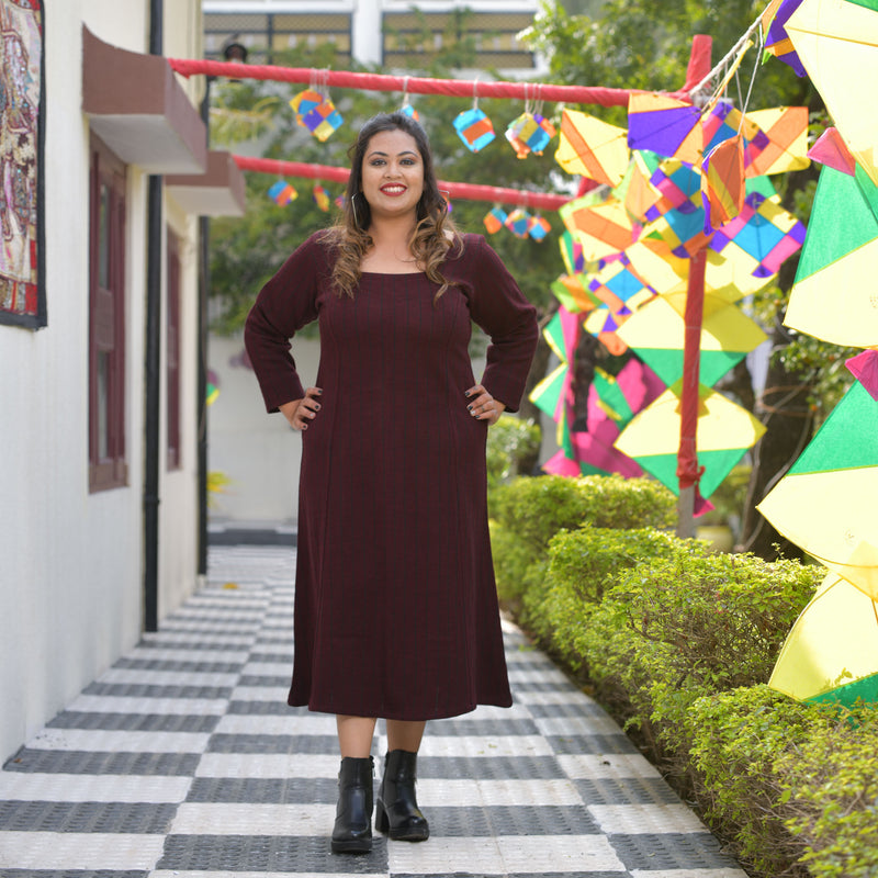Woollen Cranberry Maroon Knitted Dress