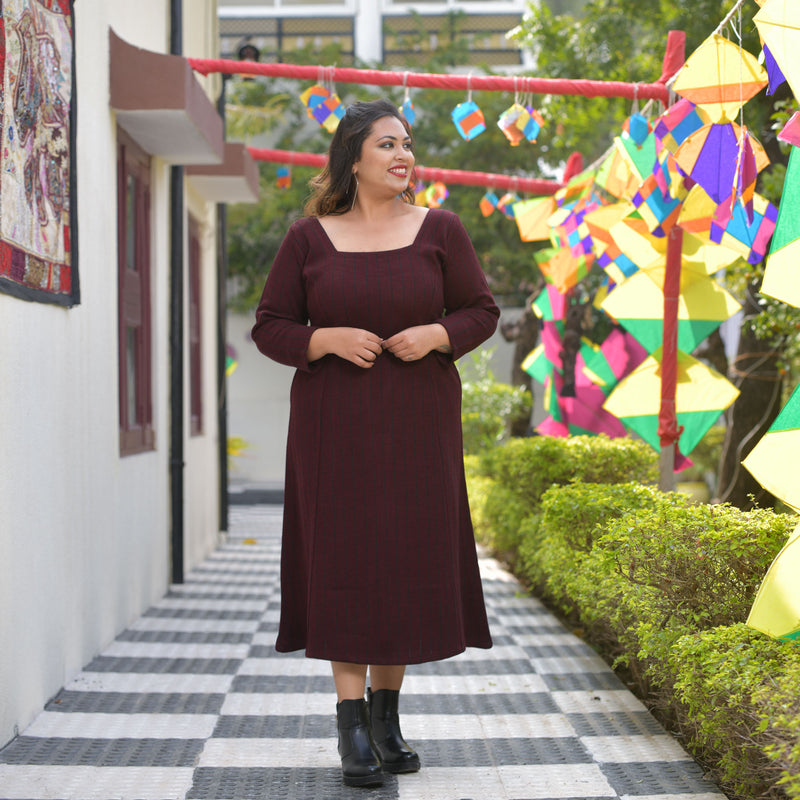 Woollen Cranberry Maroon Knitted Dress