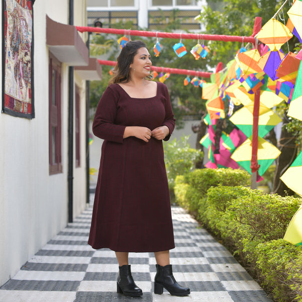 Woollen Cranberry Maroon Knitted Dress