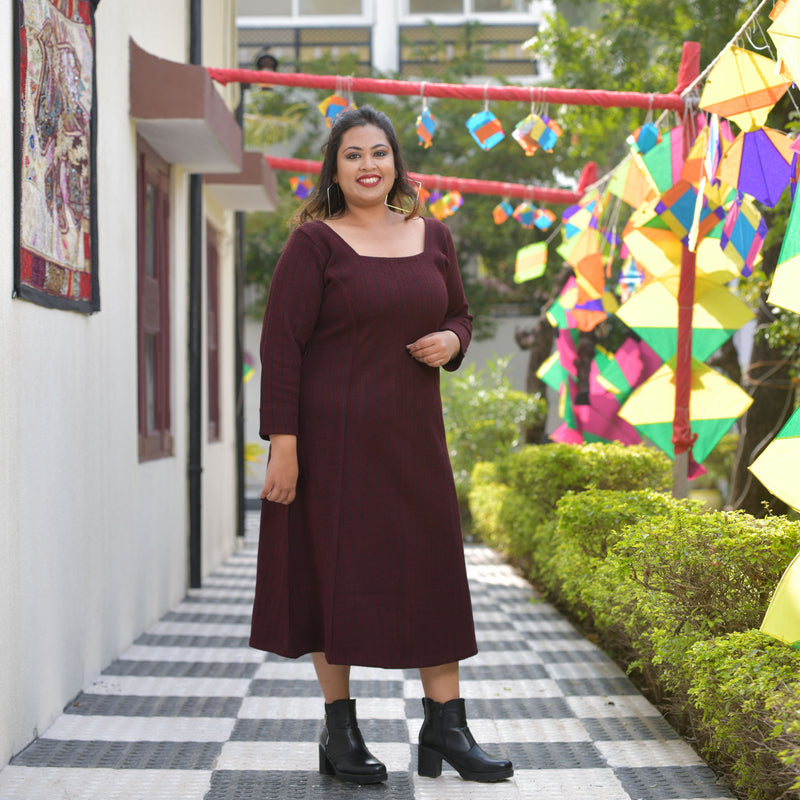 Woollen Cranberry Maroon Knitted Dress
