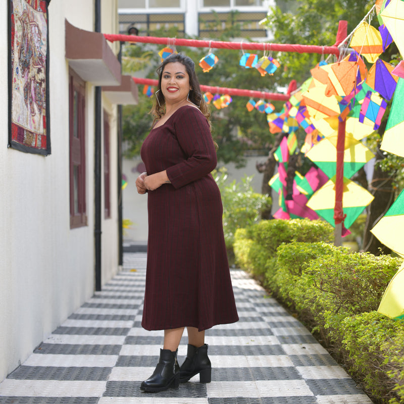 Woollen Cranberry Maroon Knitted Dress