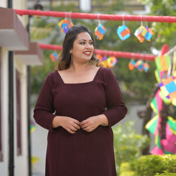Woollen Cranberry Maroon Knitted Dress