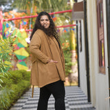 Woollen French Beige Knitted Cape with Belt
