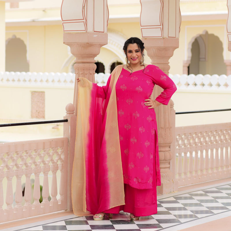 Fuchsia Pink Chinon Kurta
