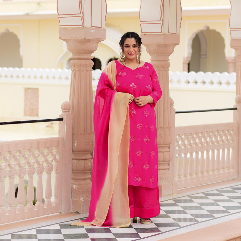 Fuchsia Pink Chinon Kurta