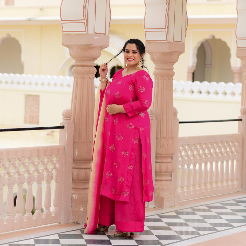 Fuchsia Pink Chinon Kurta