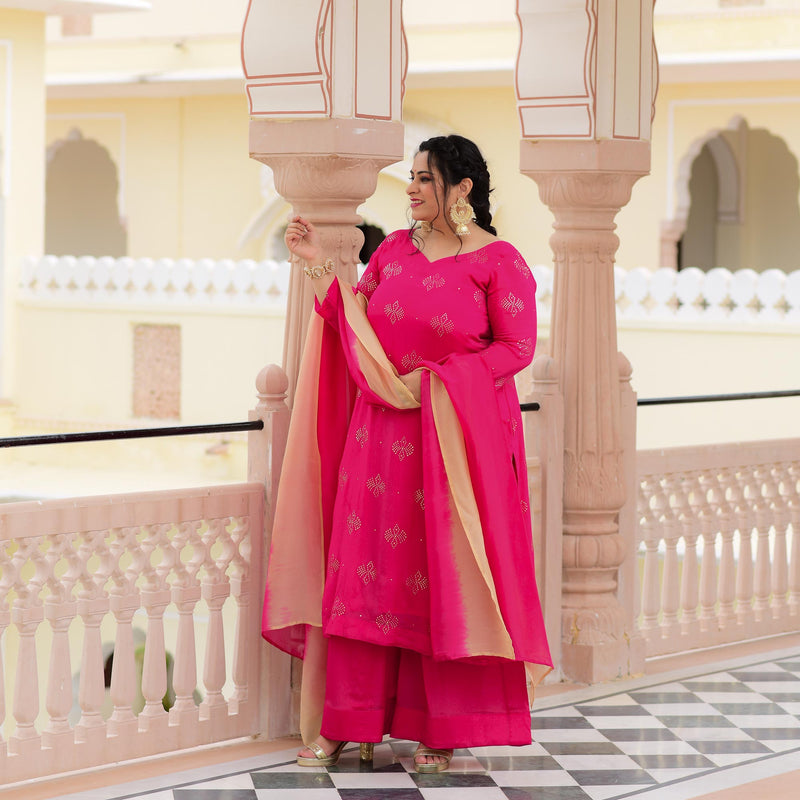 Fuchsia Pink Chinon Kurta