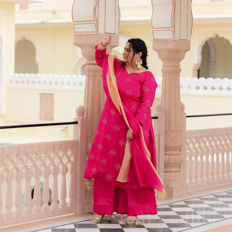 Fuchsia Pink Chinon Kurta