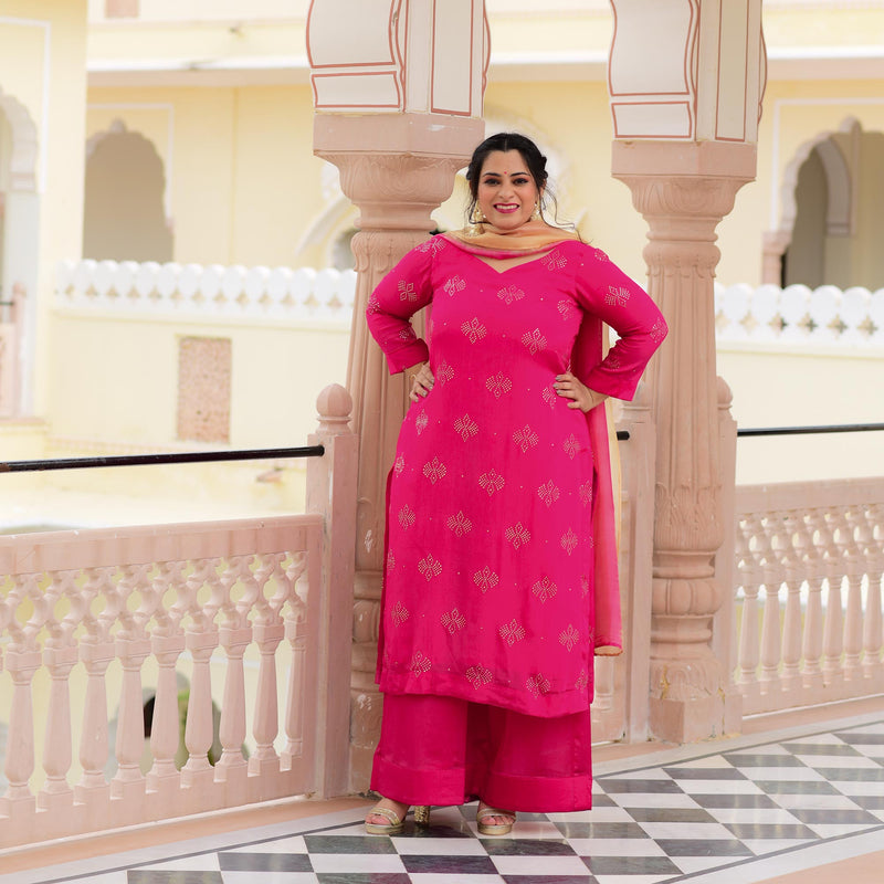 Fuchsia Pink Chinon Kurta