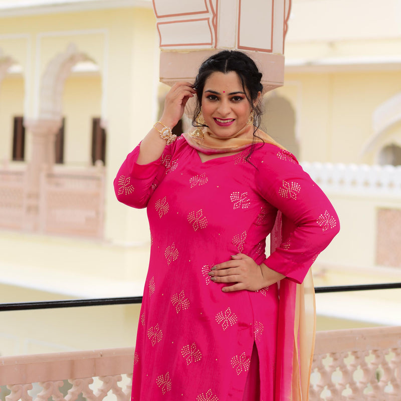 Fuchsia Pink Chinon Kurta