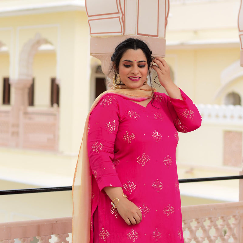 Fuchsia Pink Chinon Kurta