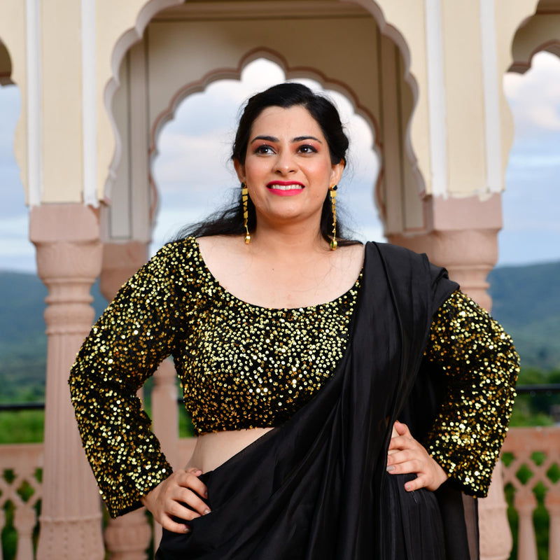 Gold On Black Sequin Blouse