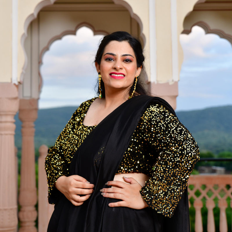 Gold On Black Sequin Blouse