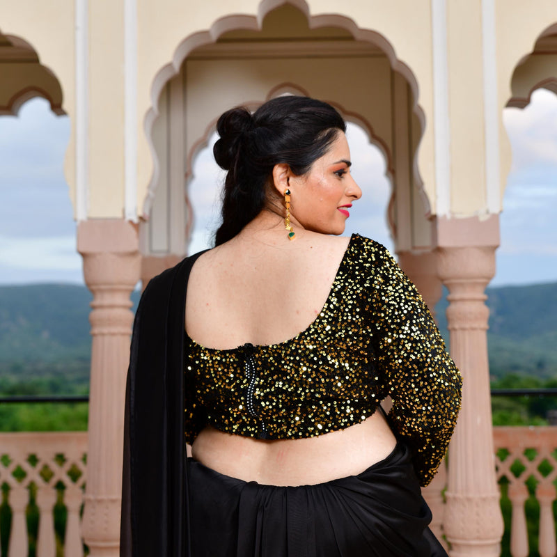 Gold On Black Sequin Blouse