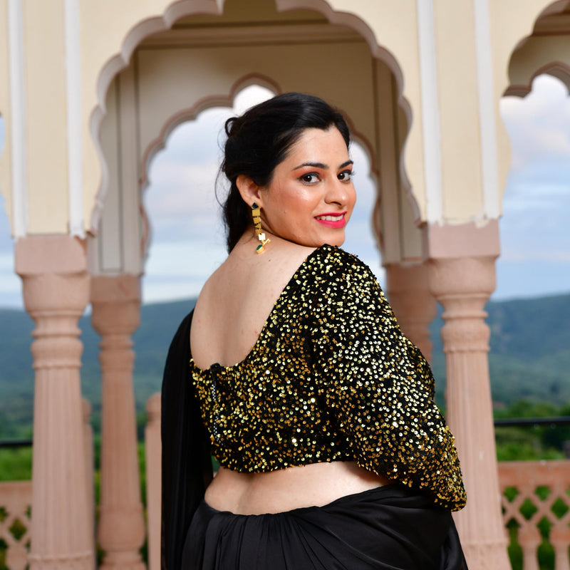 Gold On Black Sequin Blouse