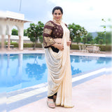 Gold Leaves in Chocolate Banarasi Blouse