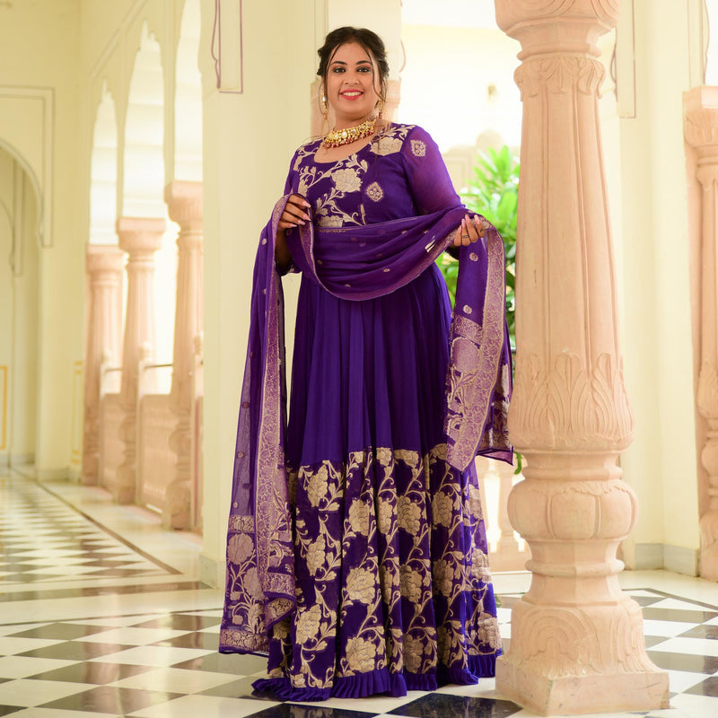 Grape Purple Banarasi Anarkali Dress