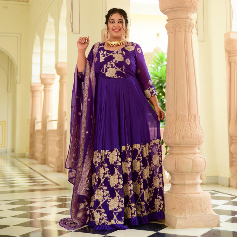 Grape Purple Banarasi Anarkali Dress
